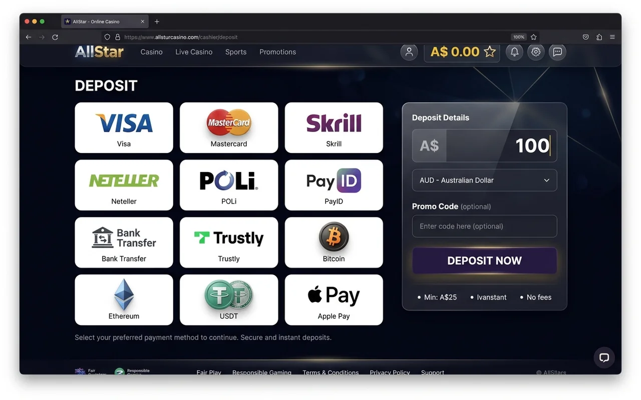 Payment methods and cashouts – AllStar