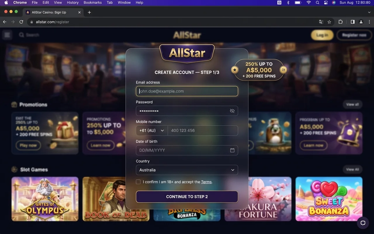 Sign up in under 60 seconds – AllStar